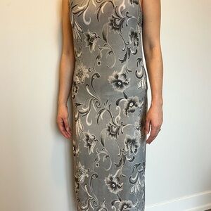 Vintage Sleeveless Gray Floral Maxi Dress